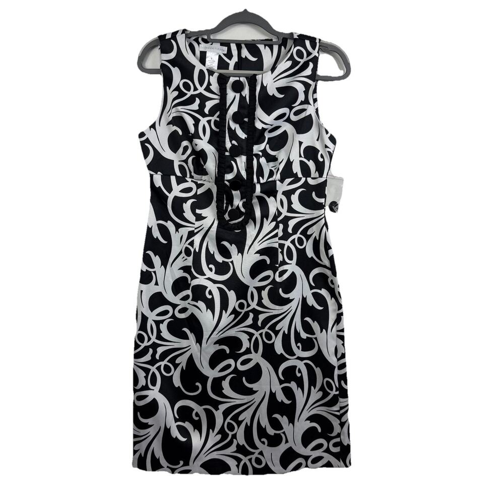 NWOT London Times Sheath Dress Size 8 Black White Sleeveless Office Classic